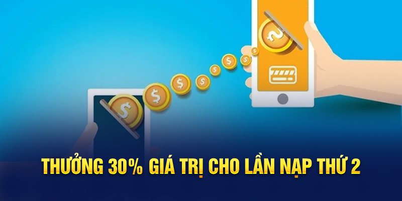 Thưởng 30% giá trị cho lần nạp thứ 2